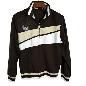 BILLABONG Mens Brown Tan White Jacket Full‎ Zip Up Track Striped Size Large